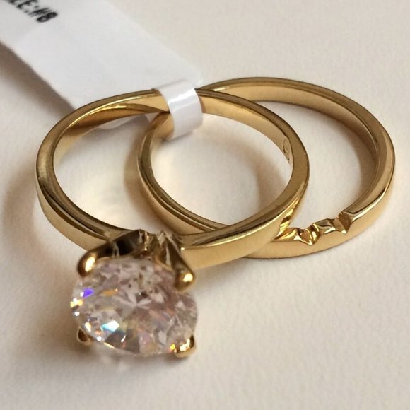 Cubic Zirconia Solitaire Engagement Ring Wedding Set Size 9 10 Gold Plated Band - Picture 8 of 10